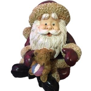 Festive Santa Claus Figurine with Teddy Bear